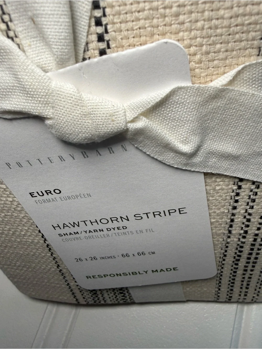 POTTERY BARN HAWTHORN STRIPE Full Queen DUVET COVER Euro SHAM Set Gray NEW